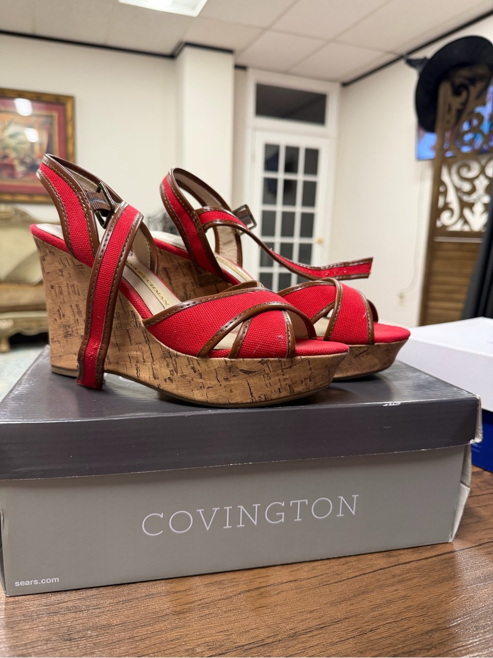 Covington Red Cork Platform Wedge Sandals